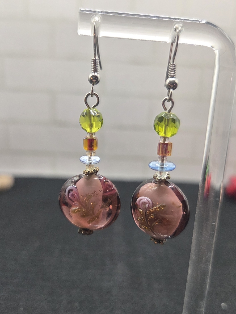 1335. Vintage Wedding Cake Glass Beaded Earrings